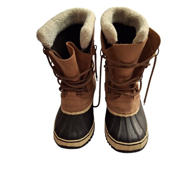 Sorel Caribou Womens Beige/Tan Waterproof Rubber Sole Winter Boots Laced Sz 8.5 - Picture 2 of 11